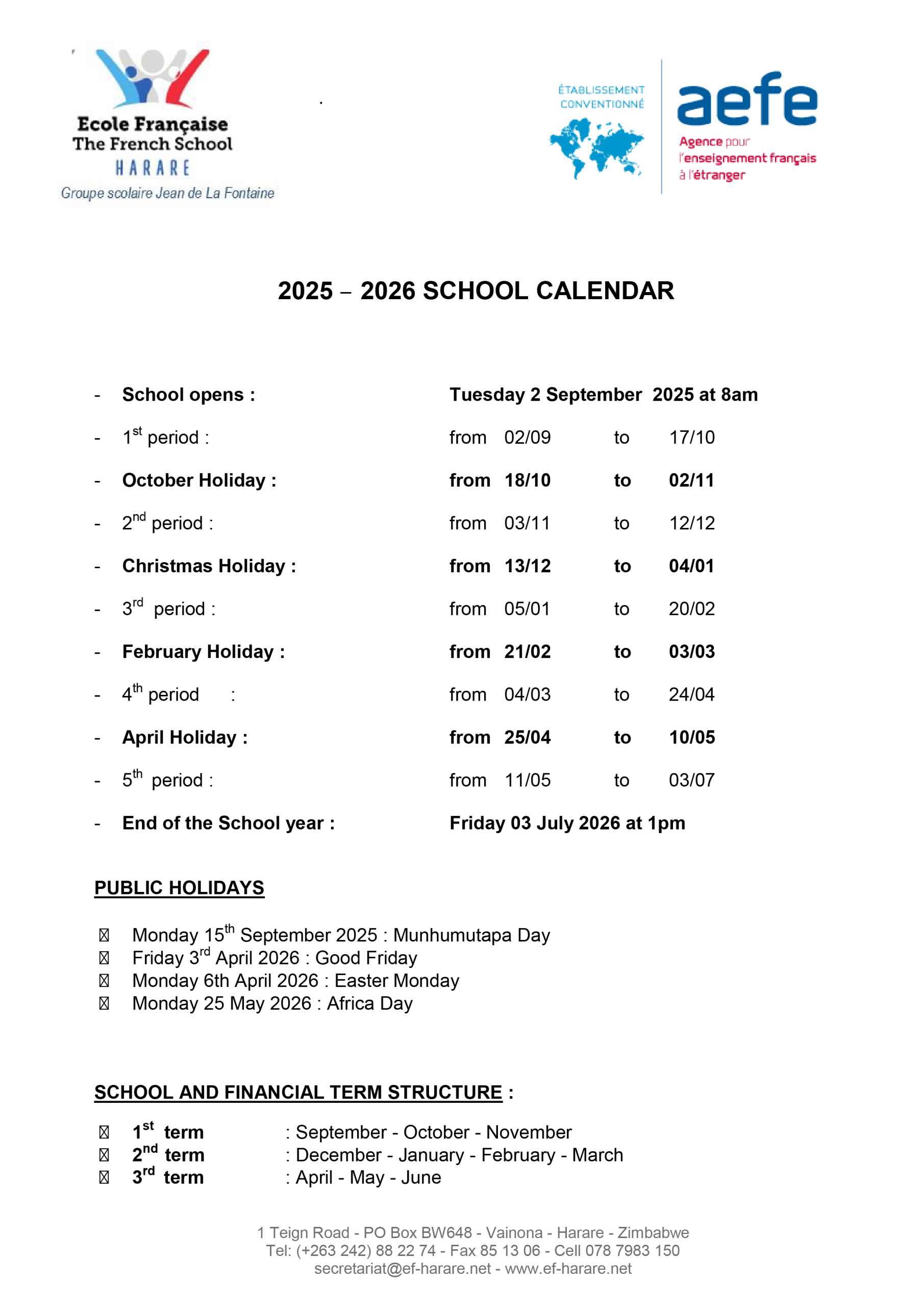 2025-2026 SCHOOL CALENDAR
